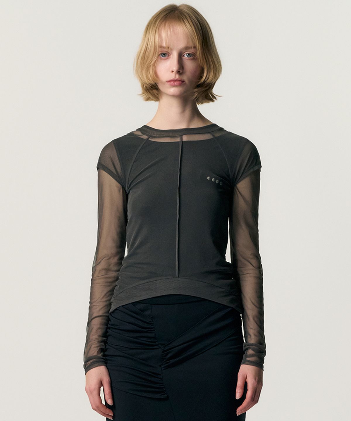킴지수(KIMZISU) Veiled Mesh Shell LS T-shirt_BLACK