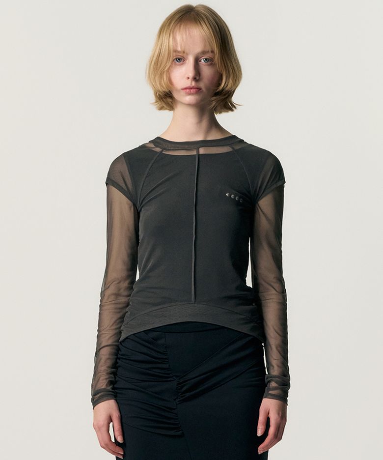 Veiled Mesh Shell LS T-shirt_BLACK