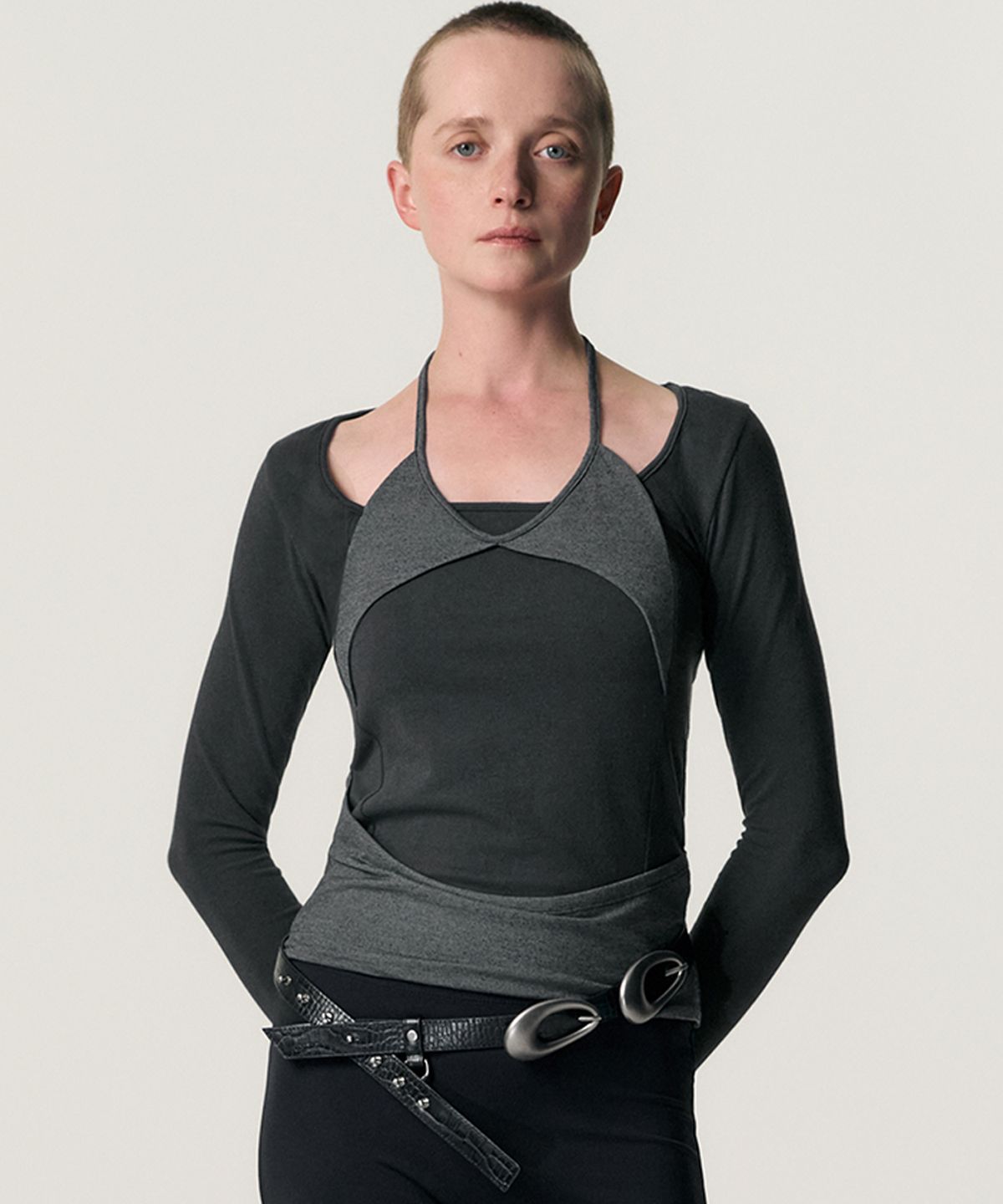 킴지수(KIMZISU) Overlaid Soft-Cut T-shirt_DARK GREY