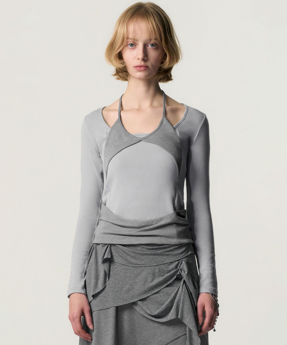 킴지수(KIMZISU) Overlaid Soft-Cut T-shirt_LIGHT GREY