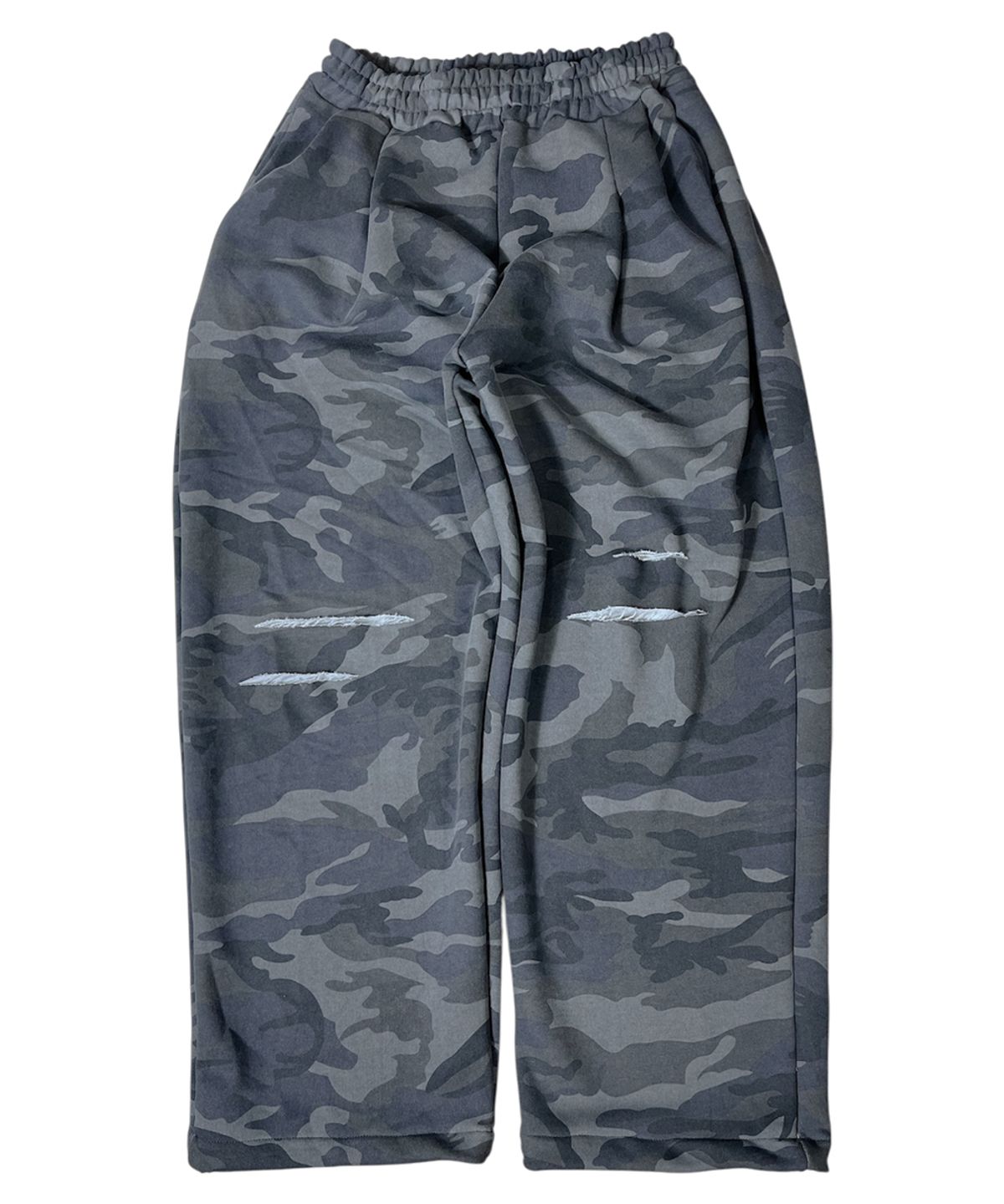 스케이터락(SK8ER ROCK) Cut Off Camouflage Sweat Wide Pants ((gray))