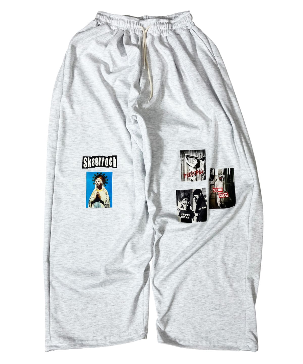 스케이터락(SK8ER ROCK) Old Photo Sweat Wide Pants ((white melange))