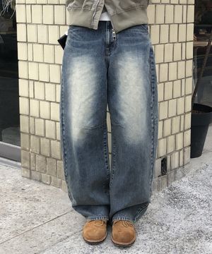 다트 세미 커브드 워싱 데님_MID BLUE