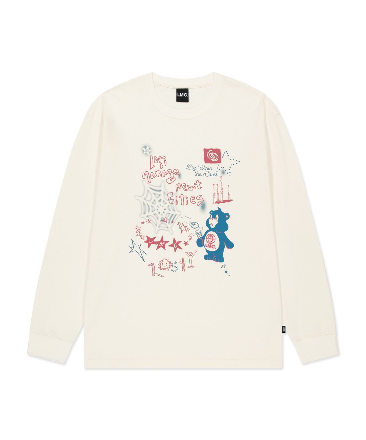 엘엠씨(LMC) DOODLE BEAR COLLAGE LONG SLV TEE ivory