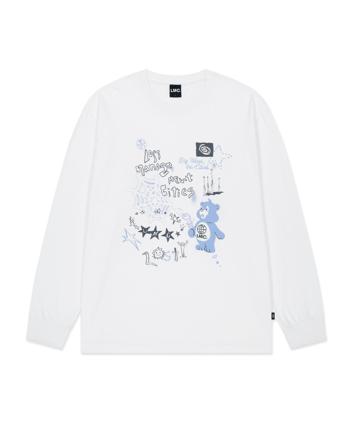 엘엠씨(LMC) DOODLE BEAR COLLAGE LONG SLV TEE white