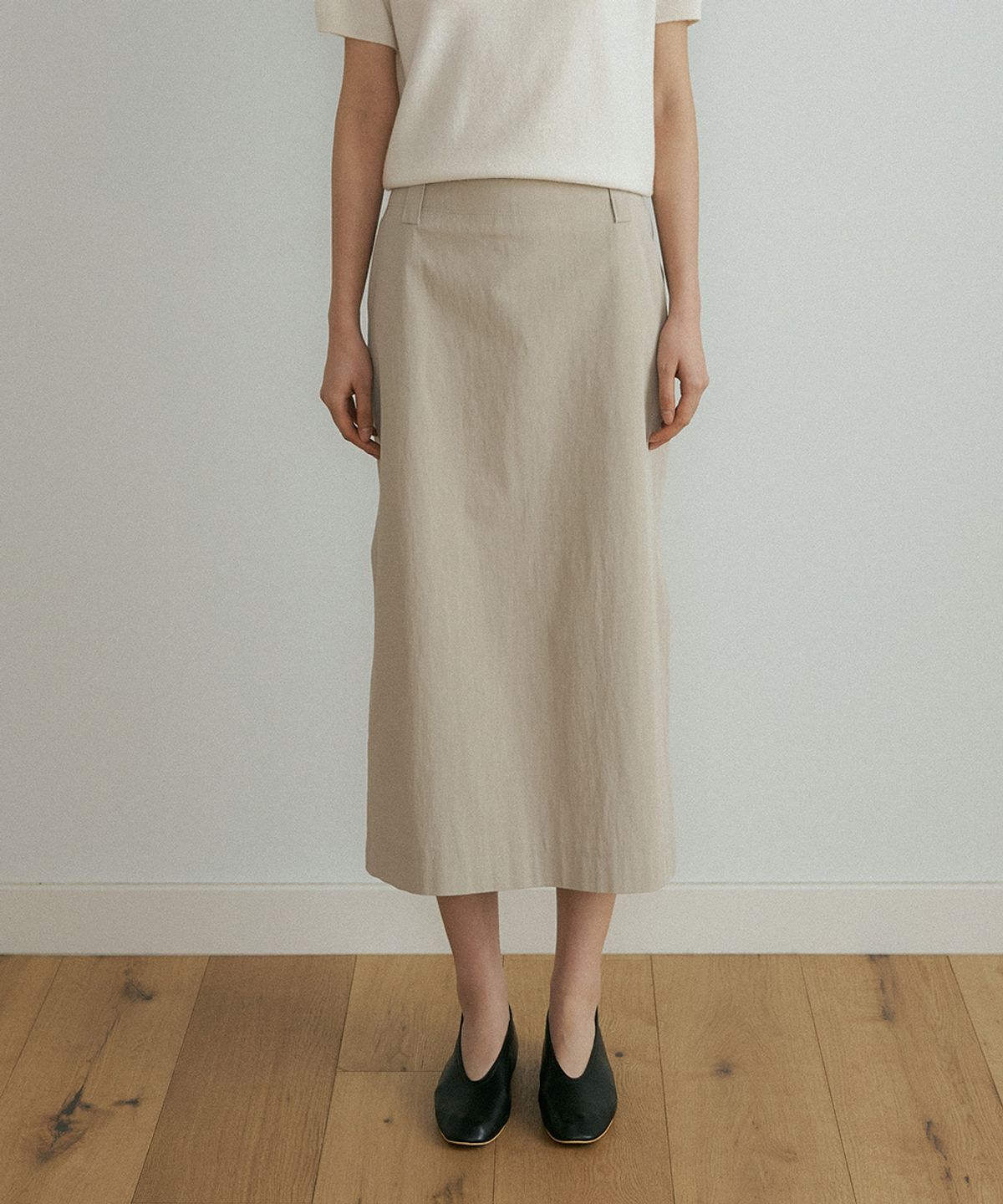 링서울(LINGSEOUL) cotton H-line long skirt-beige