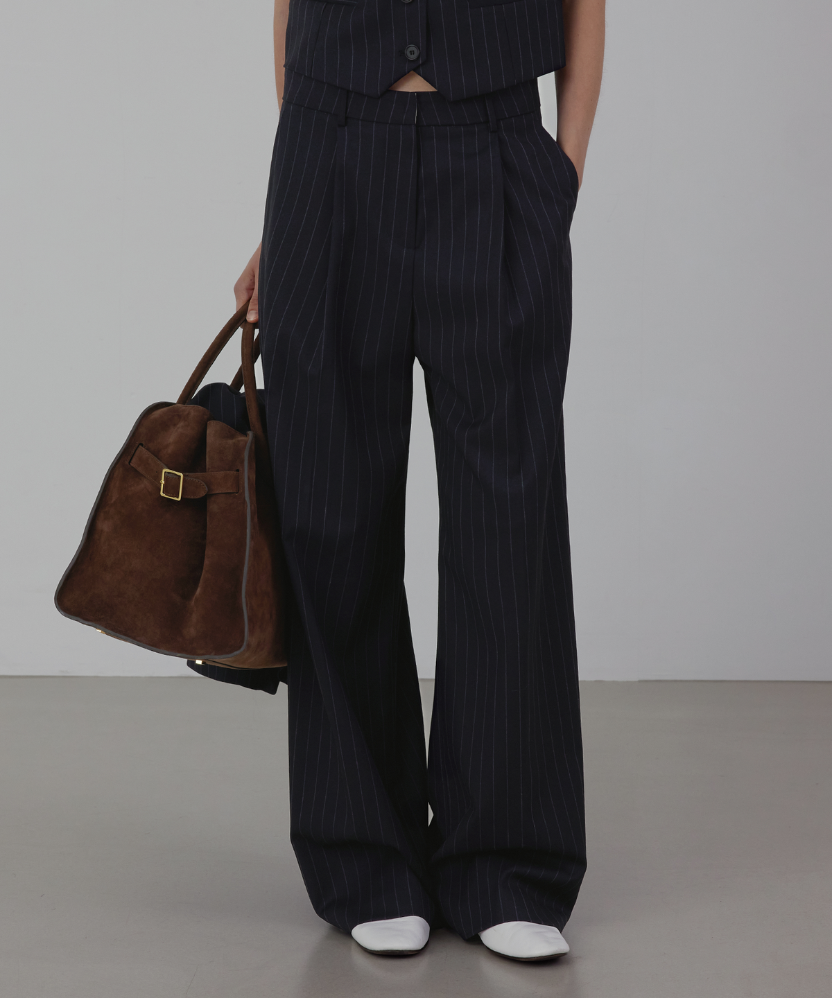 퀸스래빗(Q'SRB) F/W Striped Three Set-up Suit tuck Wool Slacks_Pants