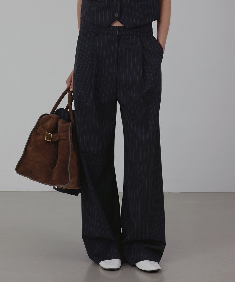 F/W Striped Three Set-up Suit tuck Wool Slacks_Pants