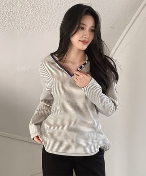 루즈 스트라이프 후드티_블루