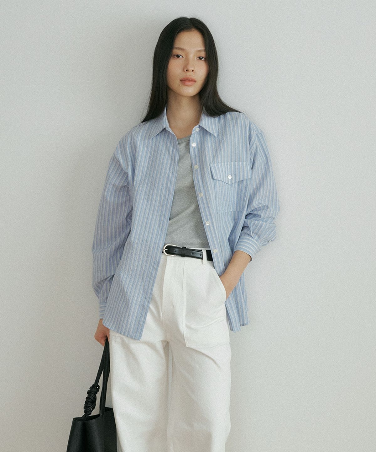 링서울(LINGSEOUL) stripe pocket shirt-sky blue