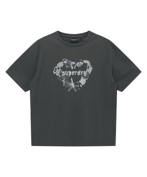 우먼스 하트 프린트 티셔츠 차콜