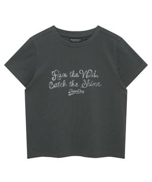 우먼스 슬로건 로고 티셔츠 차콜