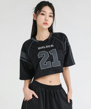 메시 럭비 크롭 티셔츠
