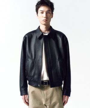 고트 스킨 파이핑 레더 자켓 BLACK