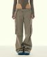 POCKET EMBROIDED STRING CARGO PANTS_BEIGE