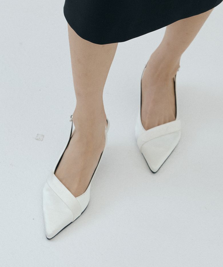 Slim-Toe Satin Slingback Heels (cream)