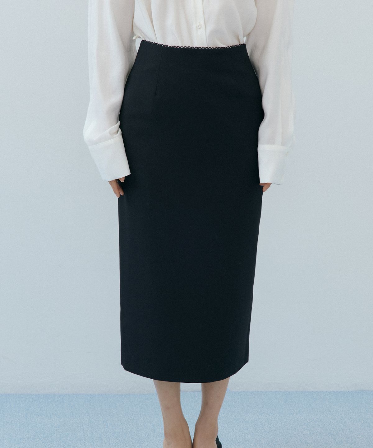 루시르주(LUCIR ZU) Lace Waist H-Line Skirt (black)