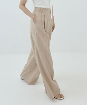 Triangle Tab Wide Slacks (beige)