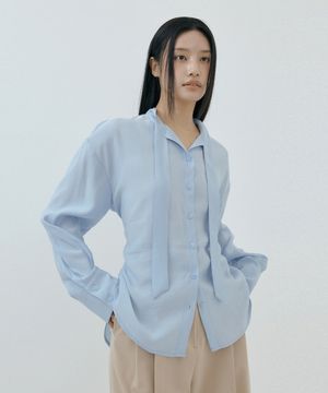 Silky Corset-Back Oversized Blouse (sky blue)