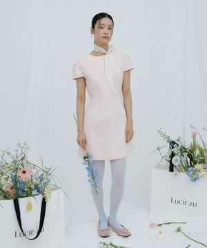 Custom Scarf Tweed Mini Dress Set (pink)