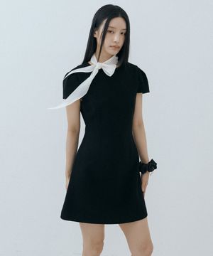 Custom Scarf Tweed Mini Dress Set (black)