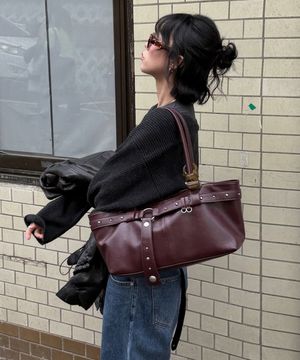 Stud Strap Boat Bag_Red Brown