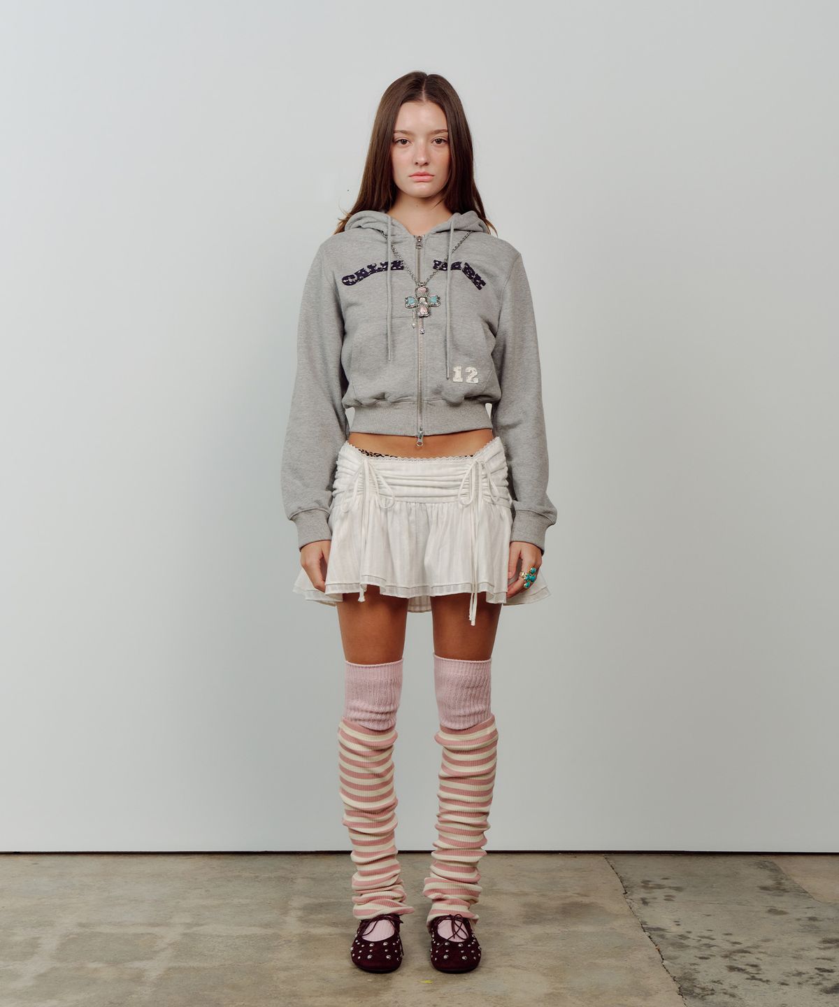 에즈이프 캘리(ASIF CALIE) CALIE BABE SOLID HOOD ZIP UP MELANGEGRAY