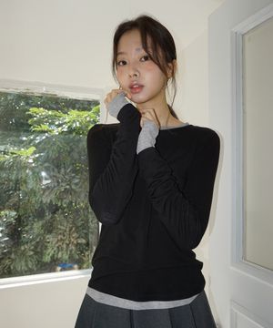 (woman) 레이어드 롱 슬리브티_Black