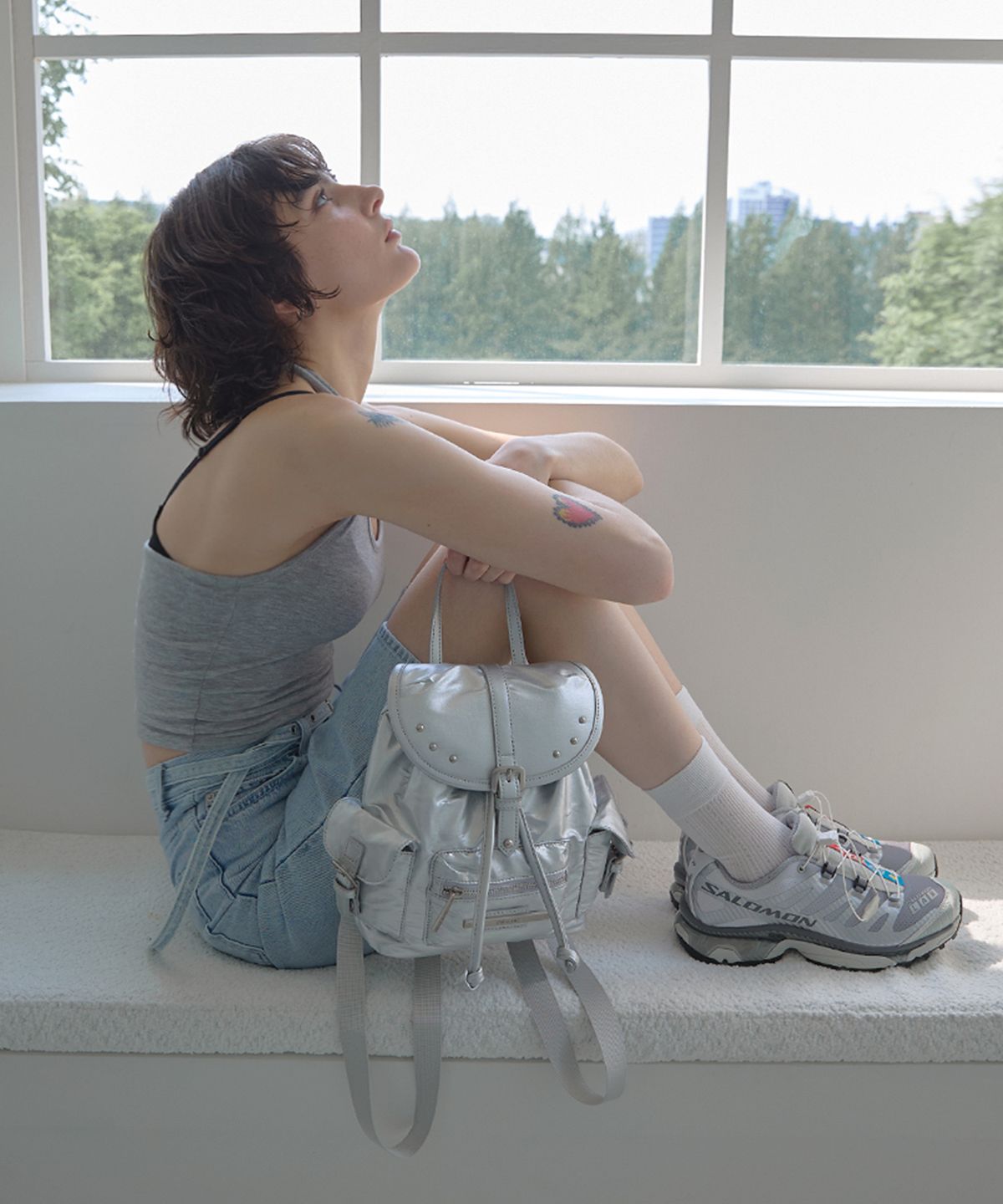 레이몬트(RAIMENT) Stud Cover Point Mini Backpack_Silver
