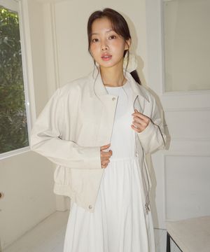 (woman) 로아 크롭 레더 자켓_Ivory