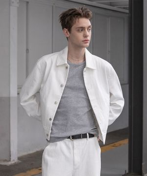 트윌 코튼 세미 크롭 자켓 [화이트]