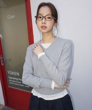 (woman) 에센셜 무드 크롭 브이넥 니트_Gray