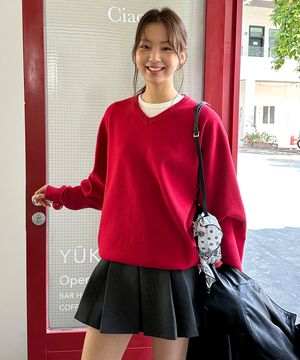 (woman) 에센셜 무드 브이넥 니트_Red