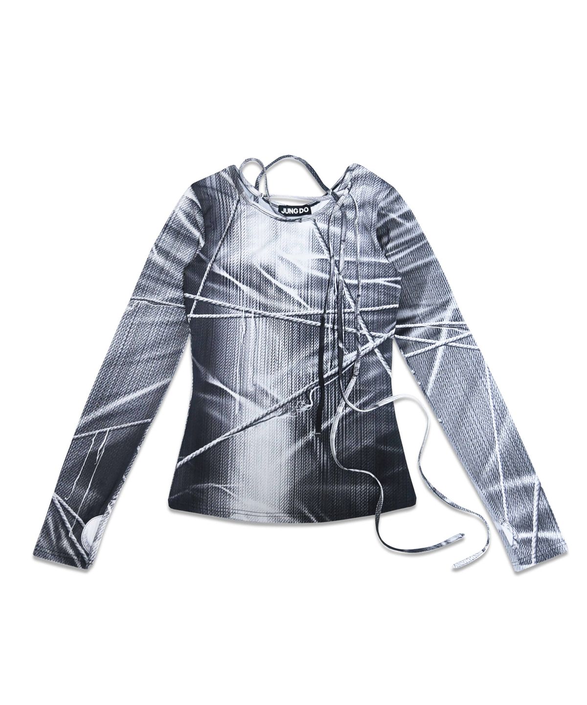 정도(JUNGDO) SCATTERED STRING KNIT PRINT TOP . WHITE