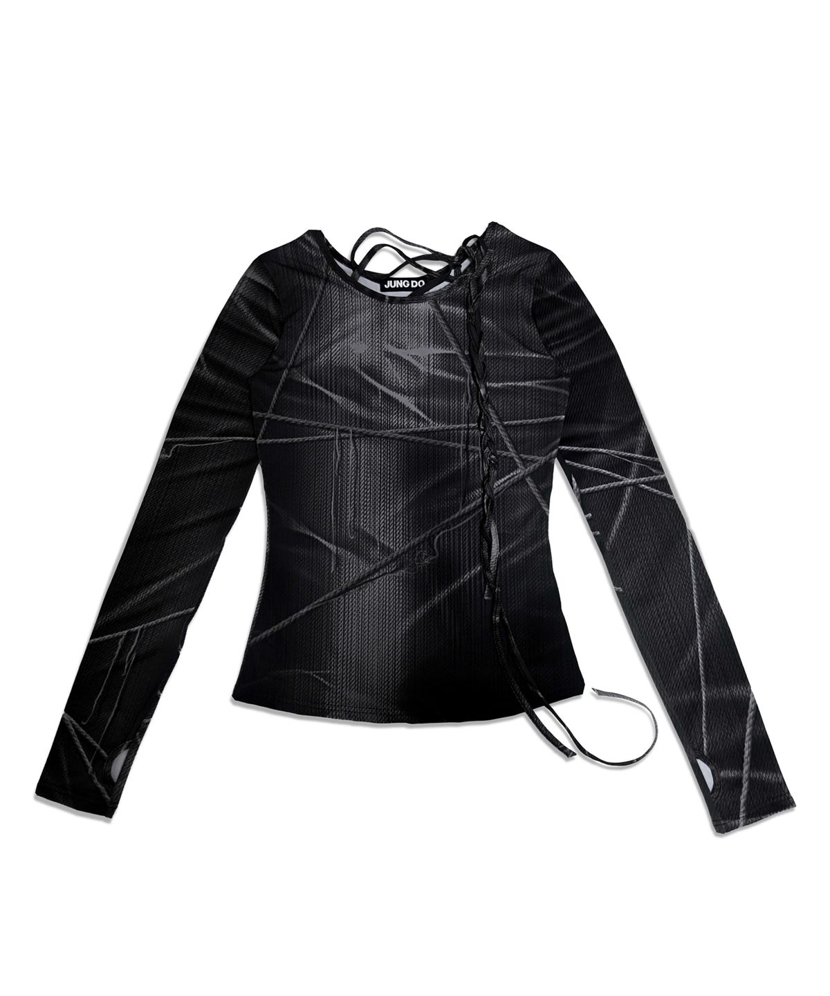 정도(JUNGDO) SCATTERED STRING KNIT PRINT TOP . BLACK