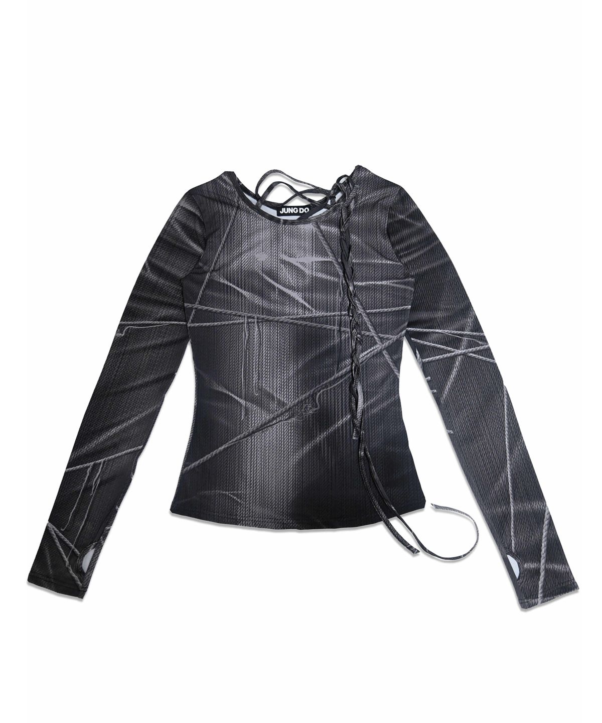 정도(JUNGDO) SCATTERED STRING KNIT PRINT TOP . CHARCOAL