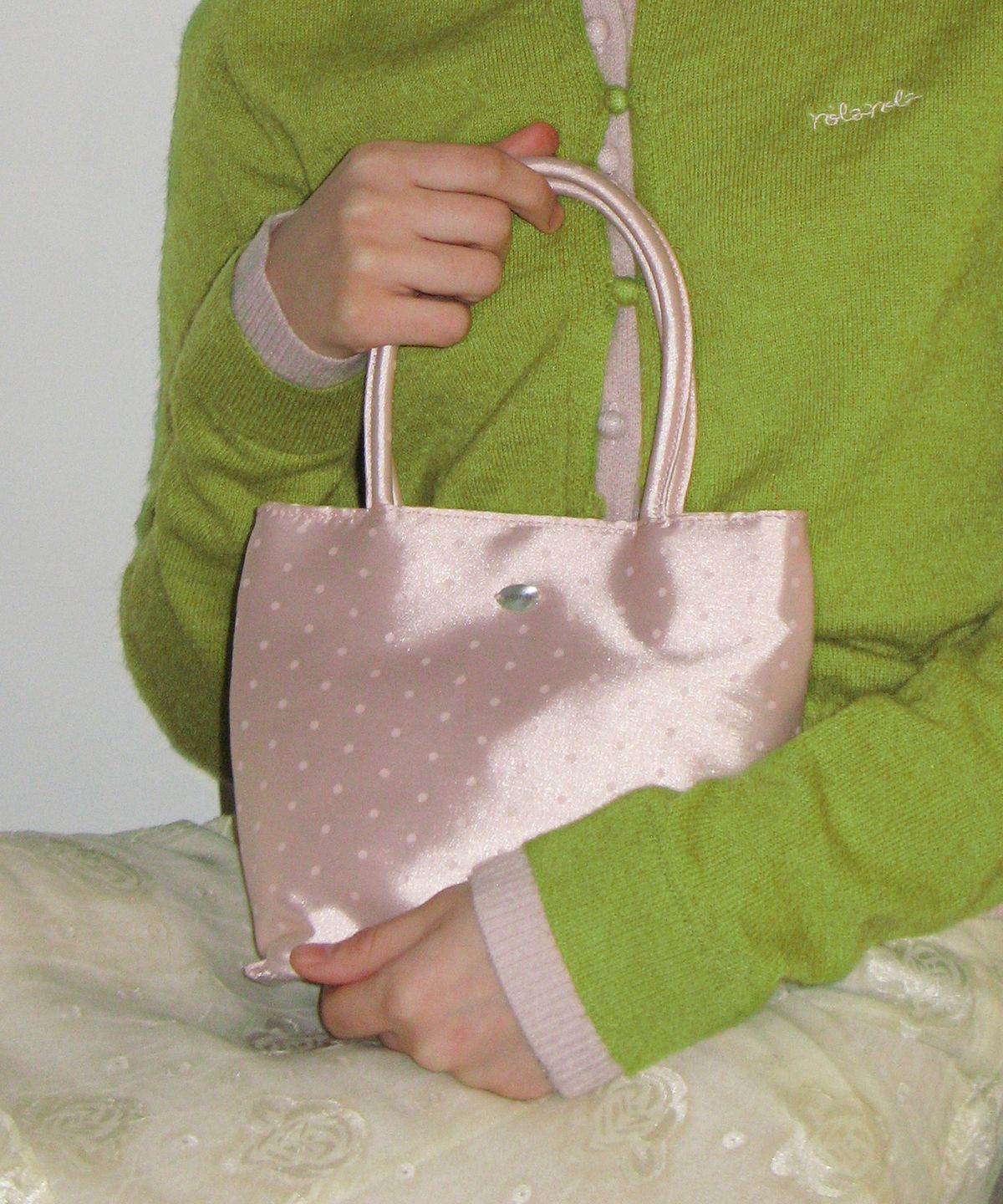 로라로라(ROLAROLA) DOT SATIN MINI TOTE BAG PINK