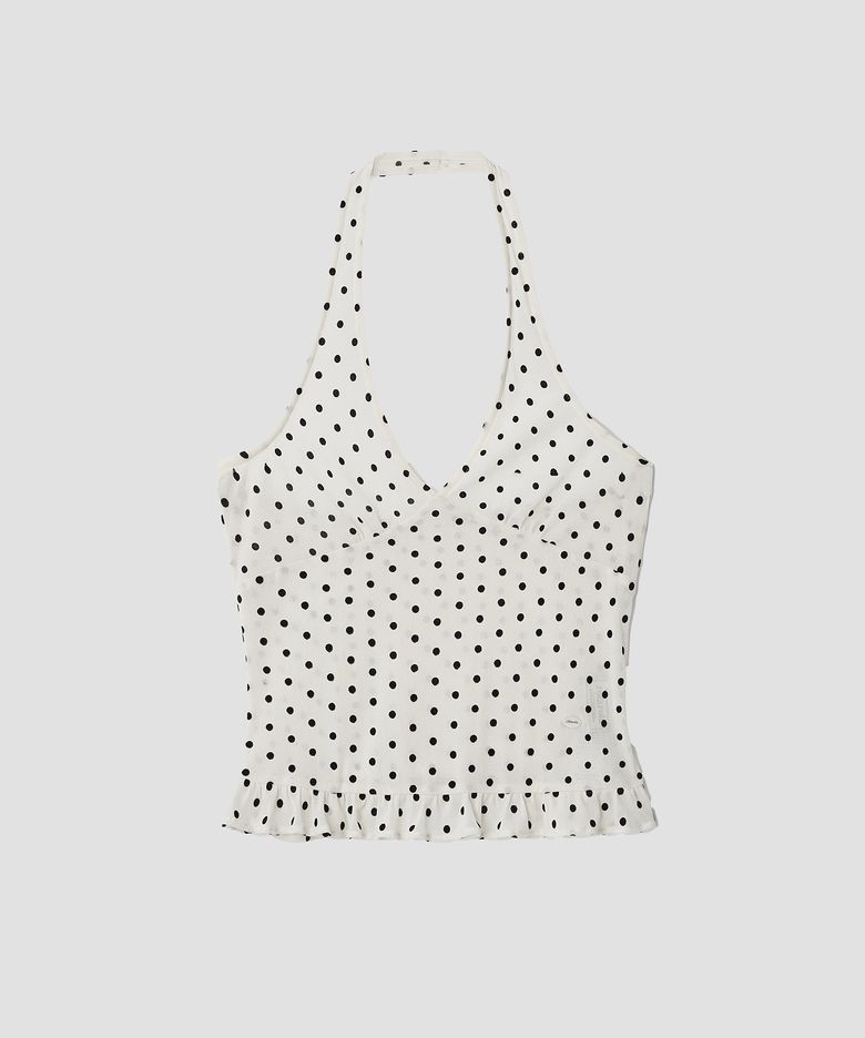 DOT HALTER SLEEVELESS TOP IVORY