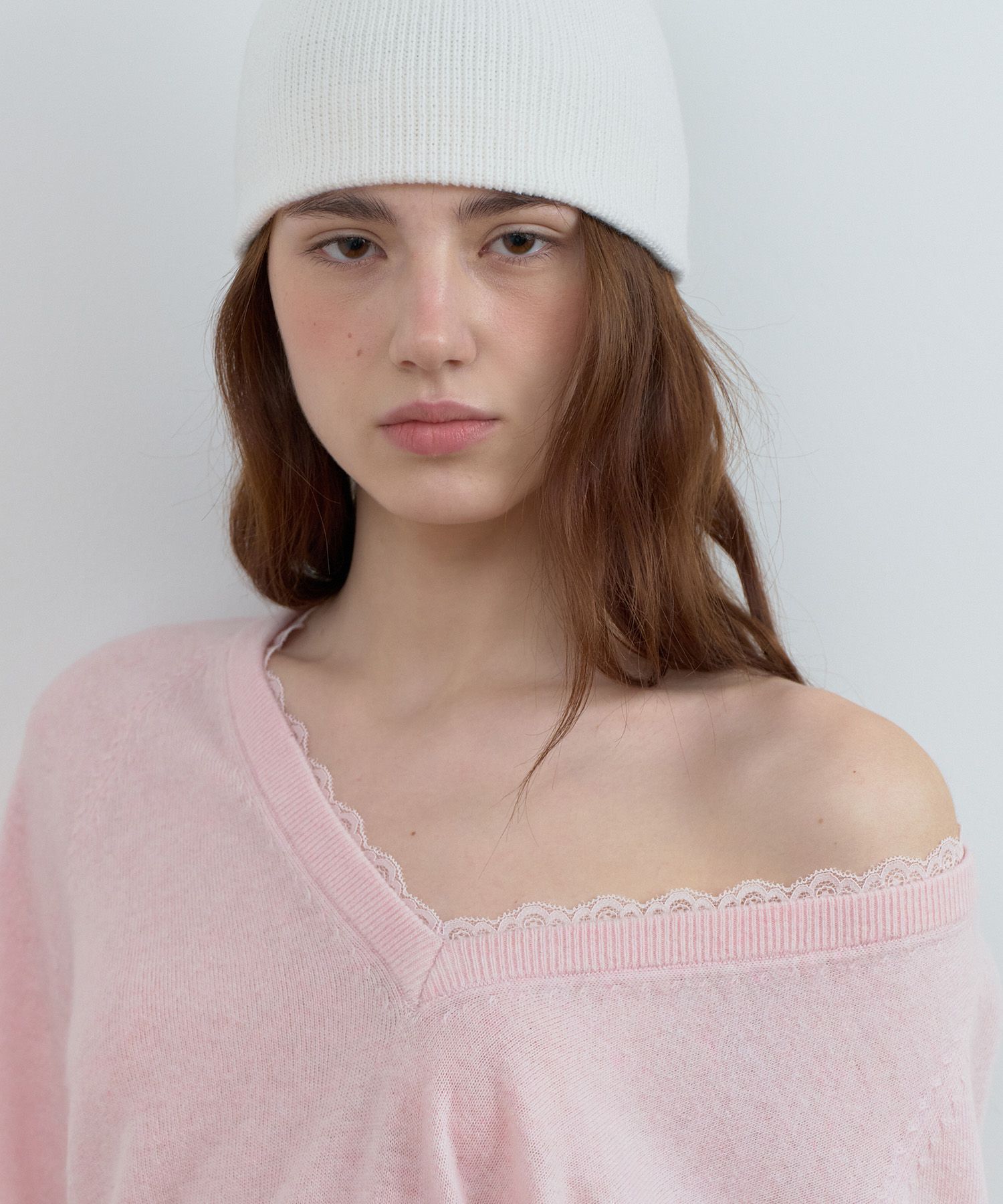 MUSINSA | ROLAROLA LACE V NECK KNIT PINK