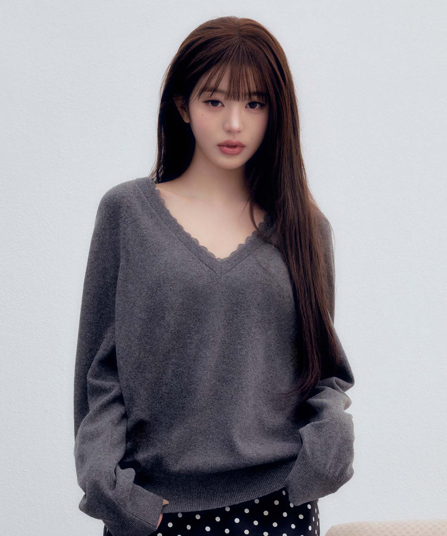 トップス ROLAROLA LACE V NECK KNIT CHARCOAL MUSINSA | ROLAROLA LACE V NECK KNIT CHARCOAL