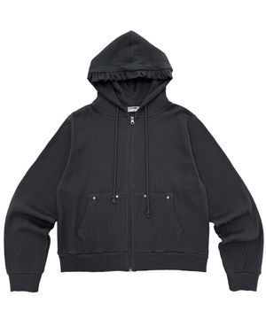 해시 스터드 와플 프릴 후드 집업_다크그레이