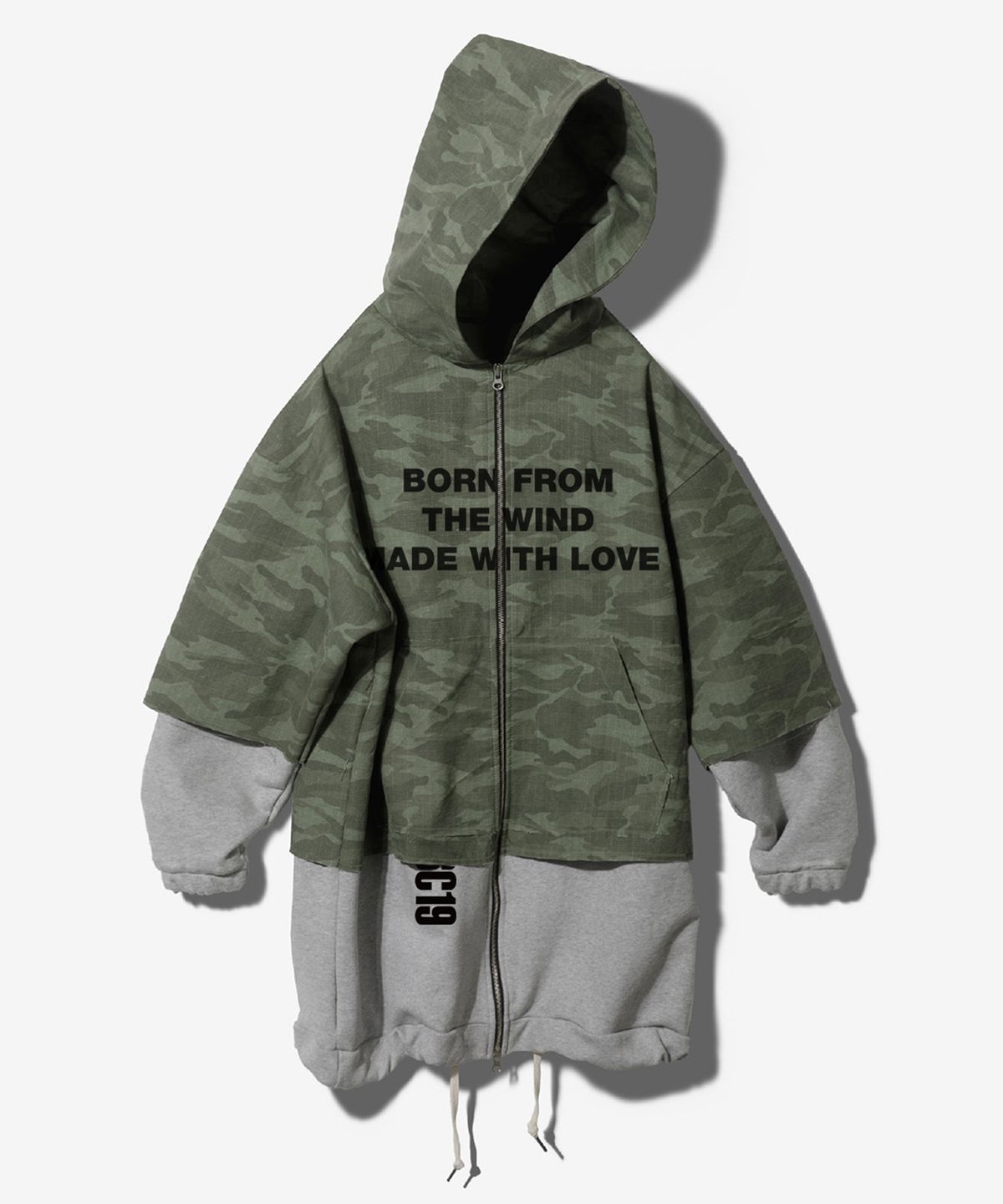 팬쇼(FANSHOW) MWL RAW CUT LAYERED HOODED ZIP UP - CAMO