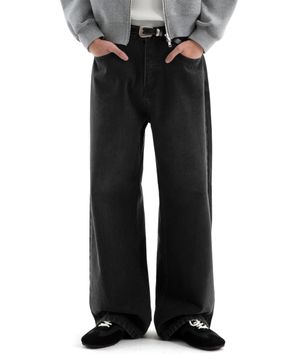 로우 슬러브 와이드 데님 팬츠 ( 로우 블랙 )