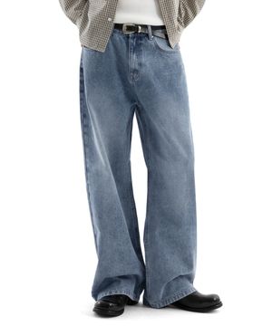 로우 슬러브 와이드 데님 팬츠 ( 워시드 블루 )