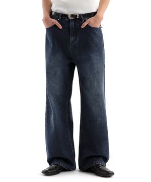 로우 슬러브 와이드 데님 팬츠 ( 딥 인디고 )