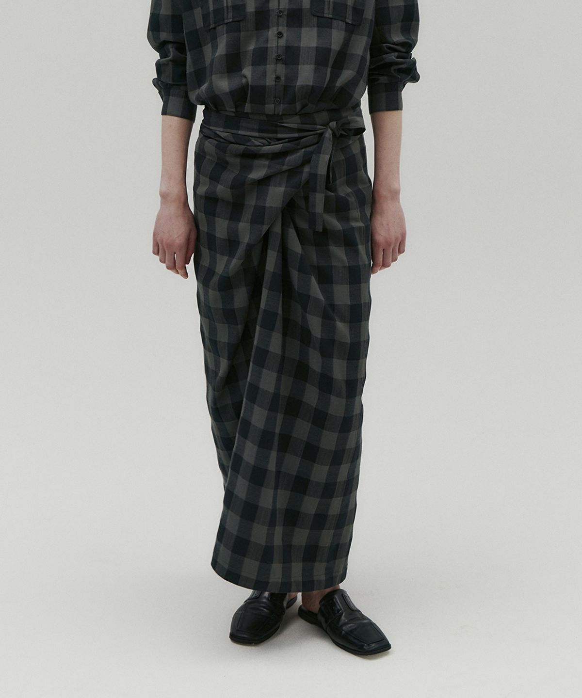 솔티페블(SALTY PEBBLE) CHECK WRAP SKIRT [CHECK]