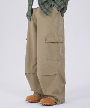 워싱 포켓 파라슈트 카고팬츠 베이지
