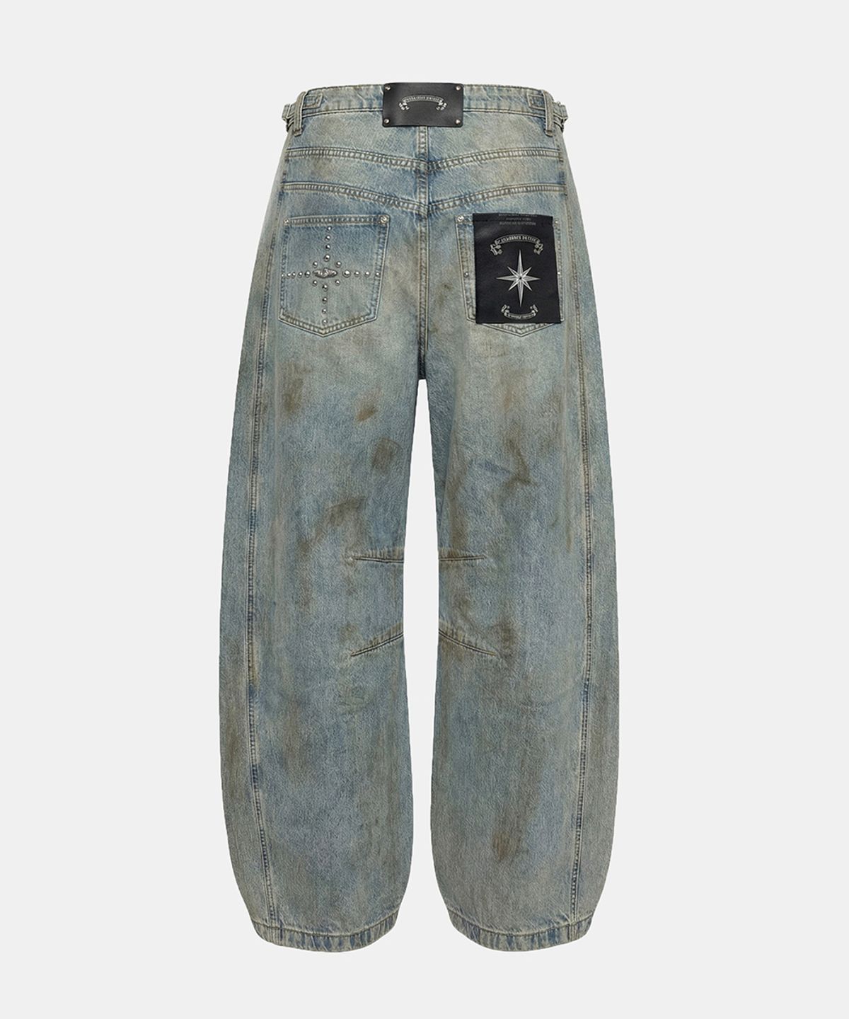 배드블러드(BADBLOOD) Star-Studded Barrel Jeans - Light Blue