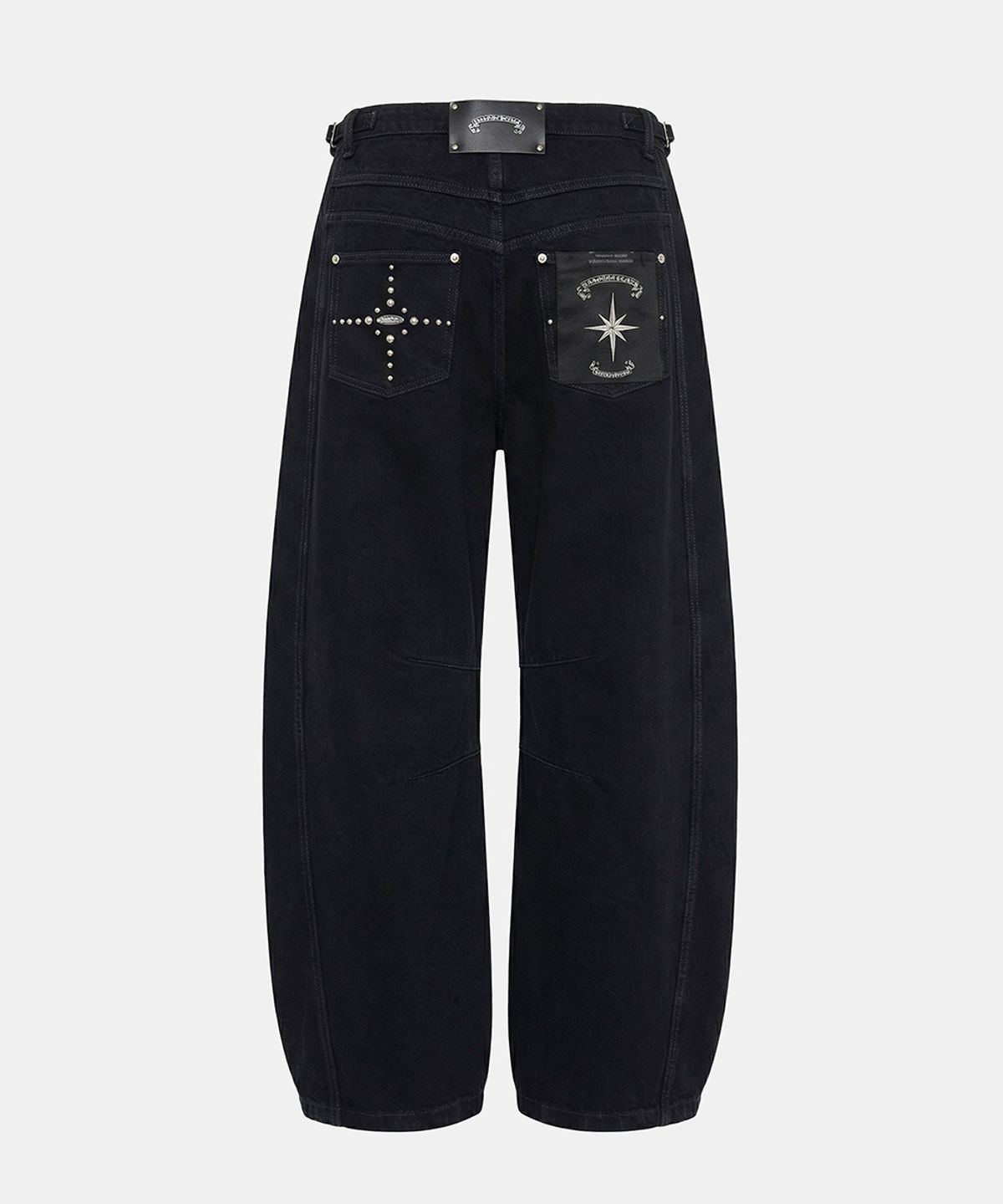 배드블러드(BADBLOOD) Star-Studded Barrel Pants - Black