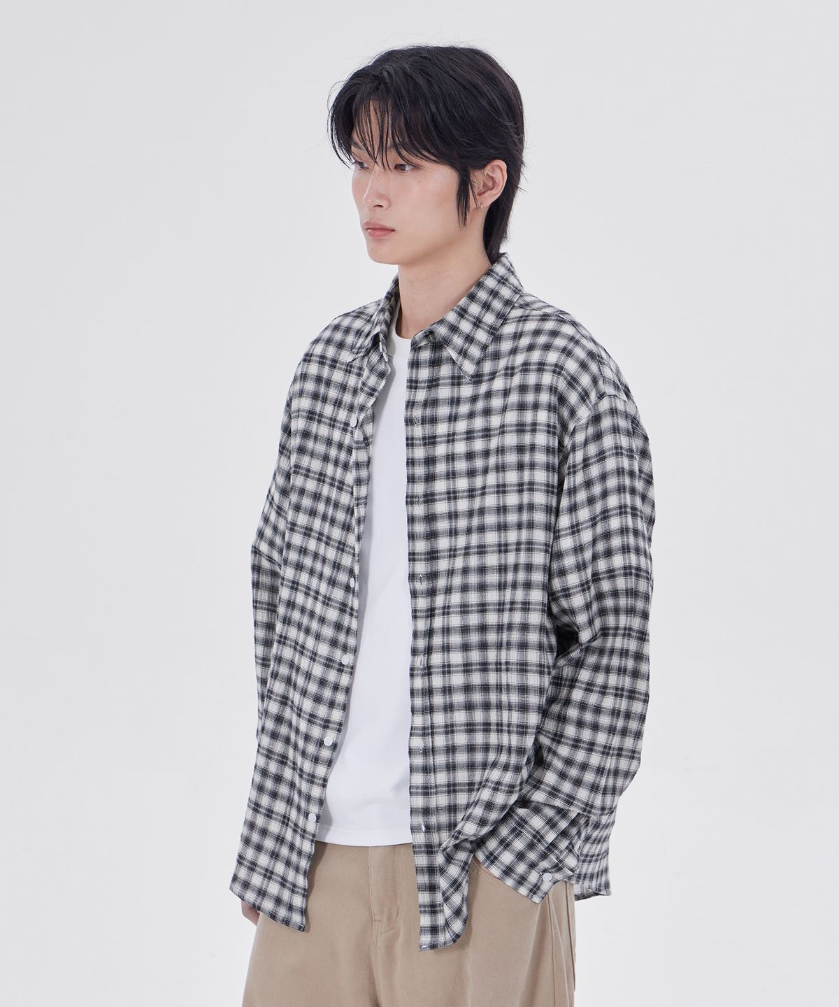 굿라이프웍스(GLW) 이지 오버핏 체크 셔츠 블랙